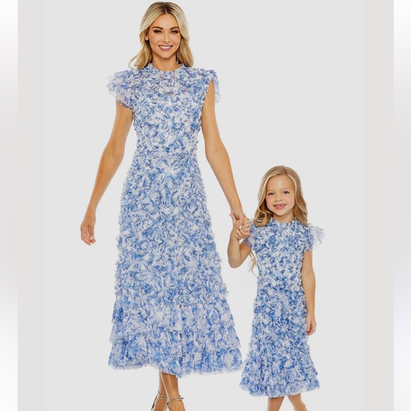 Mac Duggal Blue and White Midi Dress - Picture 5 of 16